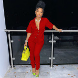 Short sleeved suit two-piece set