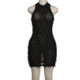 Spliced Sleeveless Head Slim Fit Wrap Hip Dress