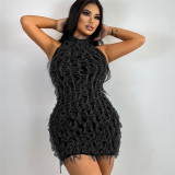 Spliced Sleeveless Head Slim Fit Wrap Hip Dress