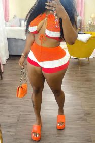 Printed hanging neck shorts set