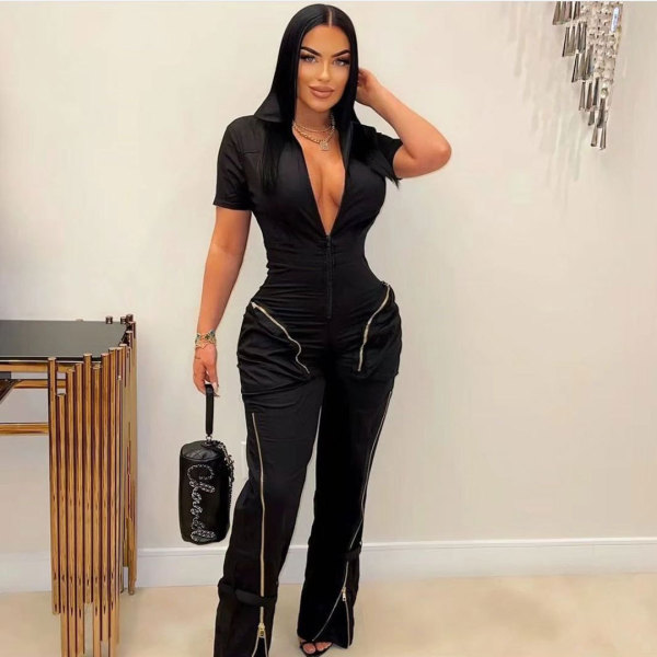 Zipper pocket workwear jumpsuit