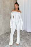 Hollow and perforated open back knit wrap buttocks slim fit jumpsuit