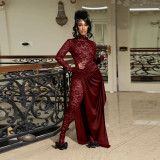 Women's sexy lace jumpsuit with imitation silk skirt set