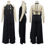 Open back lace up long top wide leg pants set