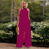 Open back lace up long top wide leg pants set