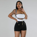 Women's color matching elastic shorts set