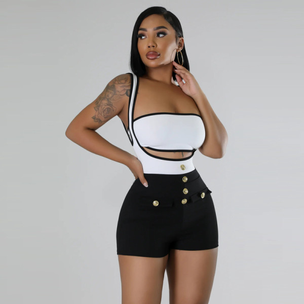 Women's color matching elastic shorts set