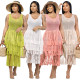 Round necked sleeveless knitted mesh tassel perspective dress