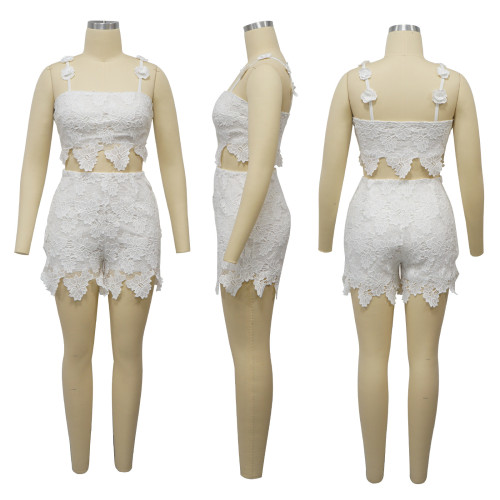 Strap lace pants set
