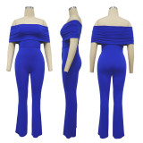 Straight shoulder solid color jumpsuit with waistband
