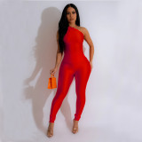 Slanted shoulder sleeveless top with straight leg and hip lifting sexy pants set