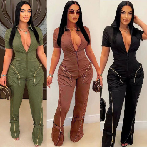 Zipper pocket workwear jumpsuit