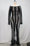 Hollow and perforated open back knit wrap buttocks slim fit jumpsuit