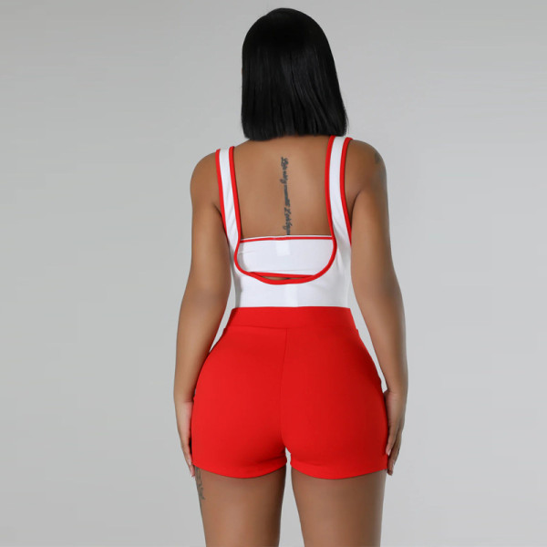 Women's color matching elastic shorts set