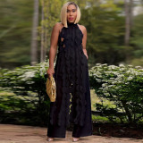 Open back lace up long top wide leg pants set