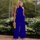 Open back lace up long top wide leg pants set