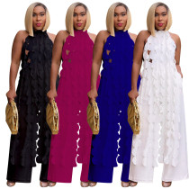 Open back lace up long top wide leg pants set