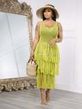Round necked sleeveless knitted mesh tassel perspective dress