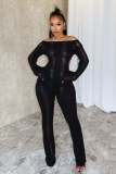 Hollow and perforated open back knit wrap buttocks slim fit jumpsuit
