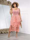 Round necked sleeveless knitted mesh tassel perspective dress