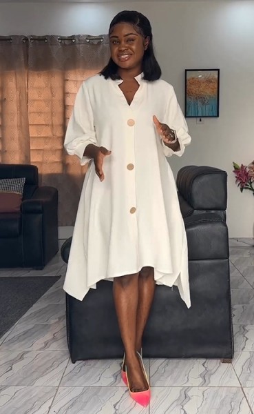 Solid color front short back irregular medium length lantern sleeve dress