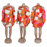 Printed Colorful Hollow Off Shoulder Cross Collar Short Dress