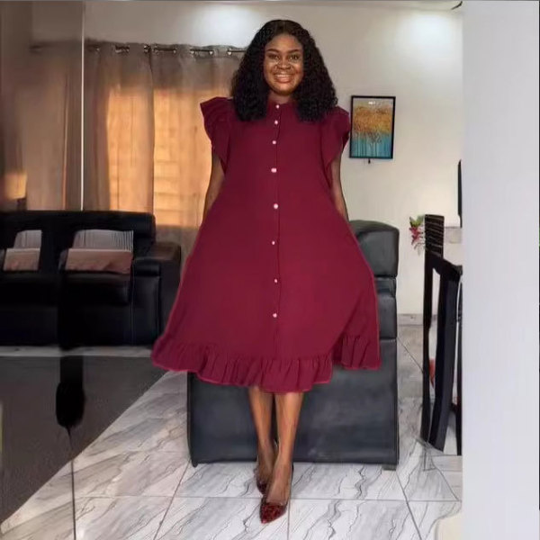 Solid color sleeveless black fungus lace flying sleeve dress