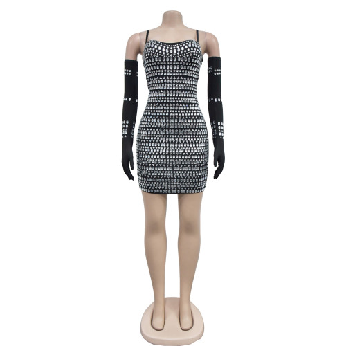 Women's hot diamond sexy suspender gloves long dress dress