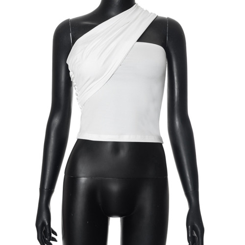 Diagonal shoulder strapless top with two sleeveless short tops