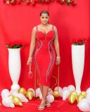 Hot Diamond Spliced Hollow Wrap Hip Slim Fit Slim Strap Dress