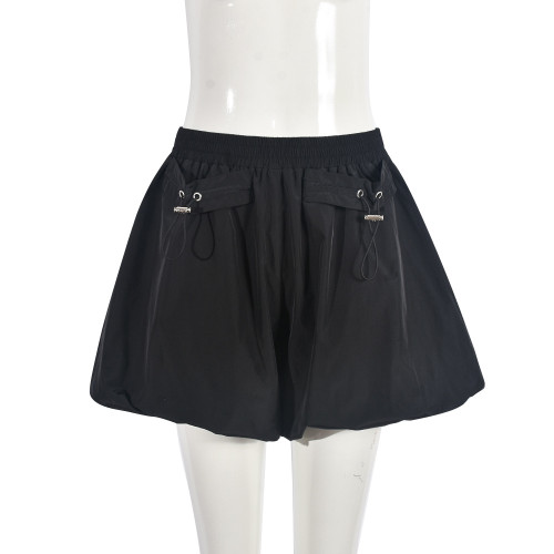 Lace up elastic waist lantern shorts