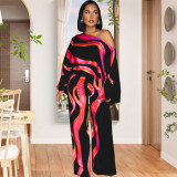 Single shoulder diagonal collar long sleeved women's wide tube jumpsuit
