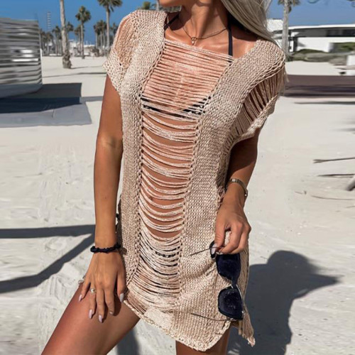 Loose and fashionable gold silk solid color sun protection beach cover up