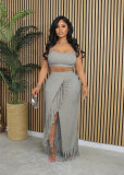 Two piece set of suspender long skirt
