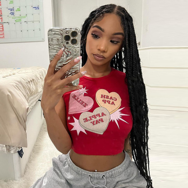 Printed Letter Love Open Navel T-shirt