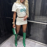Set of short sleeved T-shirt and ultra short skirt two-piece set