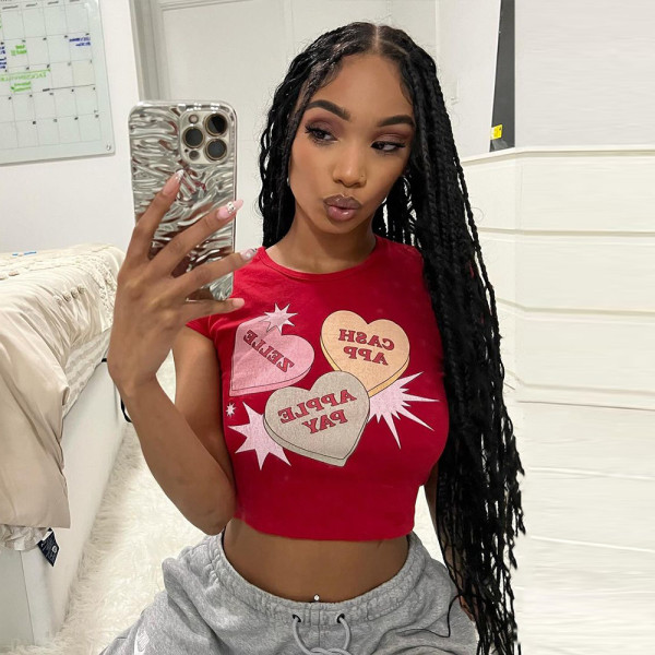 Printed Letter Love Open Navel T-shirt