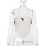 Metal buckle waistband hanging neck leather vest top