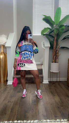 Women's short and fashionable printed dress