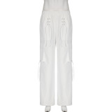 Women's corn woven straight tube workwear pants