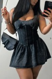 Distressed printed camisole patchwork puffy dress