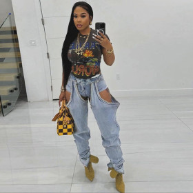Sexy high waisted patchwork slim fit jeans