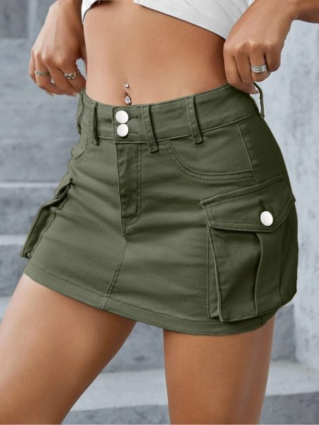 Solid color low waisted slim fit wrap hip skirt