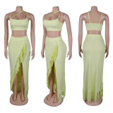 Two piece set of suspender long skirt