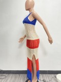 Sexy Perspective Knitted Mesh Split Colored Dress