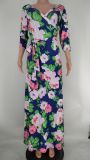 Printed V-neck large hem dress
