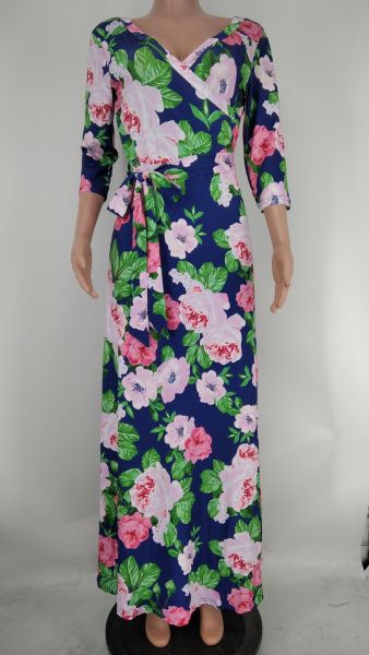 Printed V-neck large hem dress