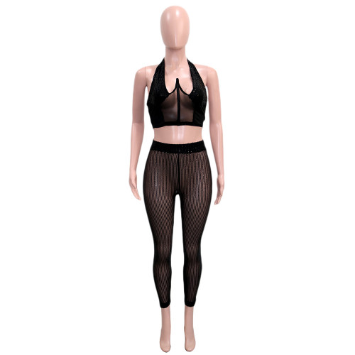 Open back top, pencil pants, bead set