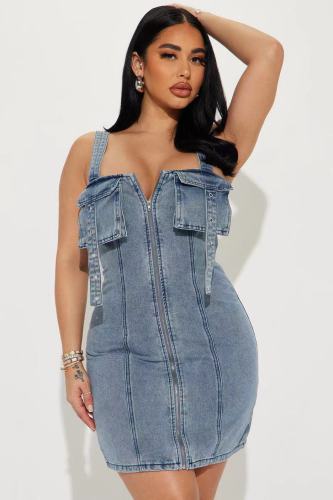 Elastic denim patchwork dress