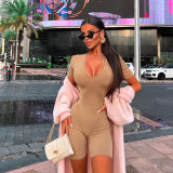 Short sleeved V-neck patchwork jumpsuit